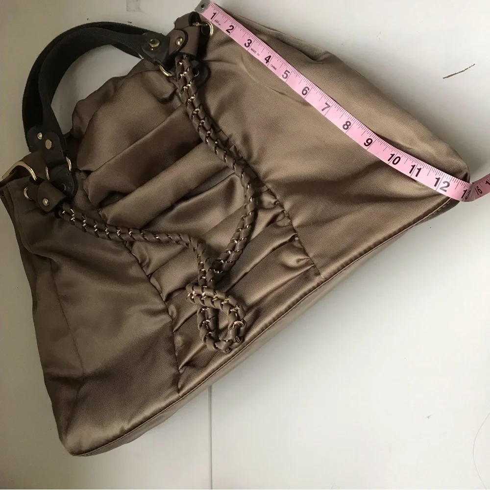Simply Vera Women's Satin Bronze Hobo Nylon Shoulder Bag Top-Handle Satchel L